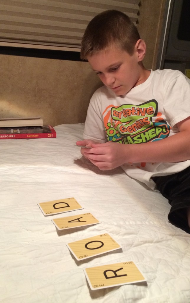 Playing Scrabble Slam in the Camper