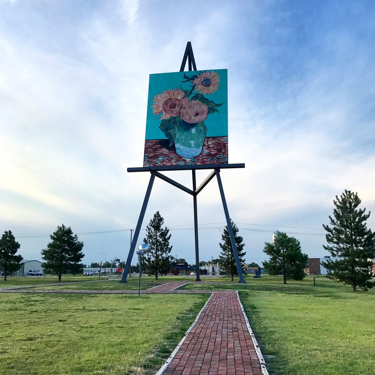 World's Tallest Easel in Goodland, Kansas, with Van Gogh's Sunflowers painted on it