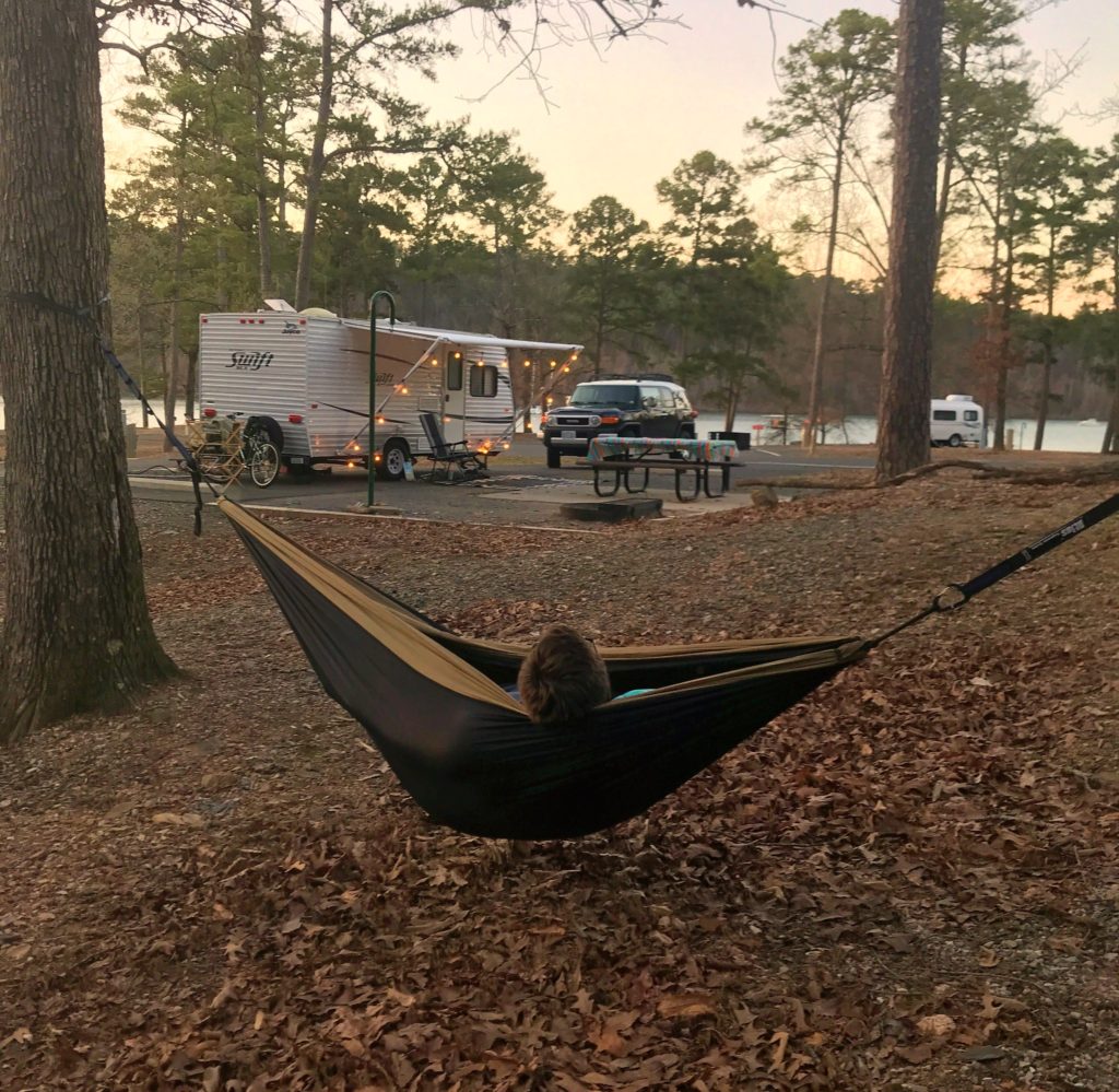 A campsite in Area B in Lake Ouachita State Park